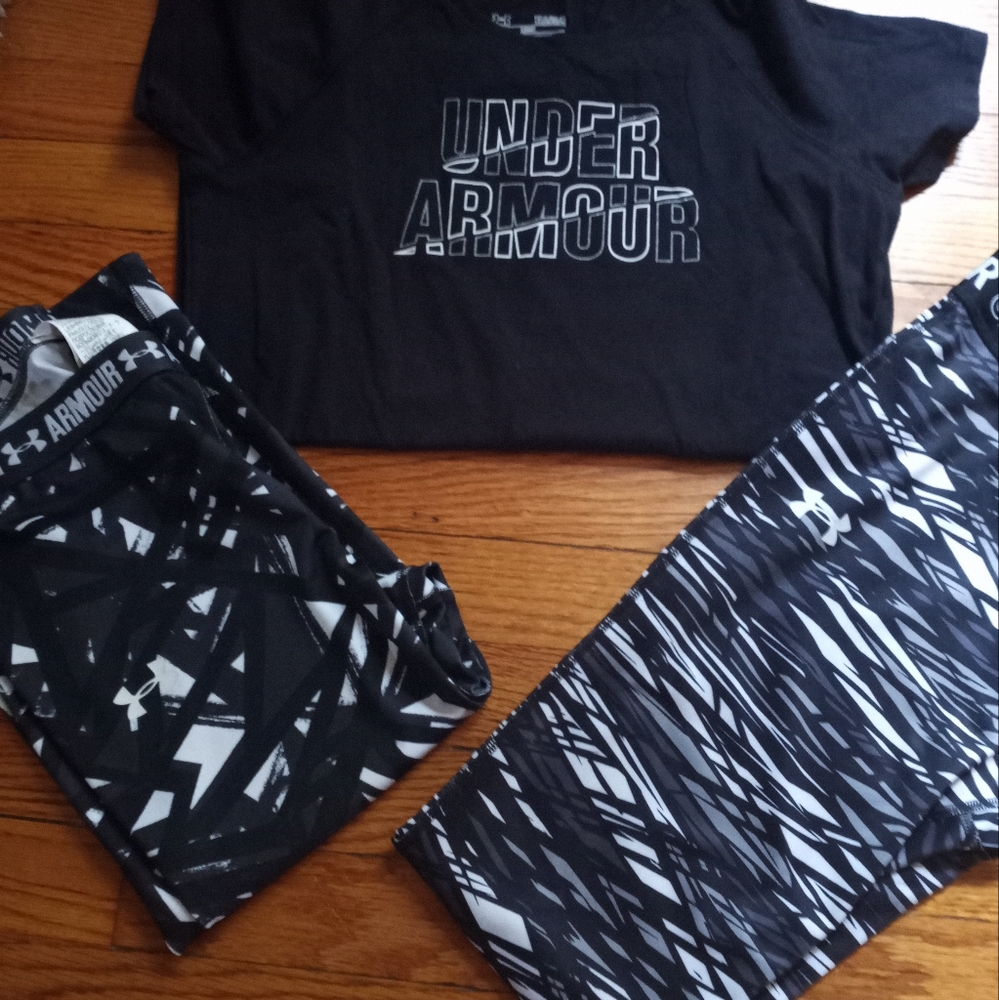 Girls Under Armour tee cropped full length leggings size youth Large
